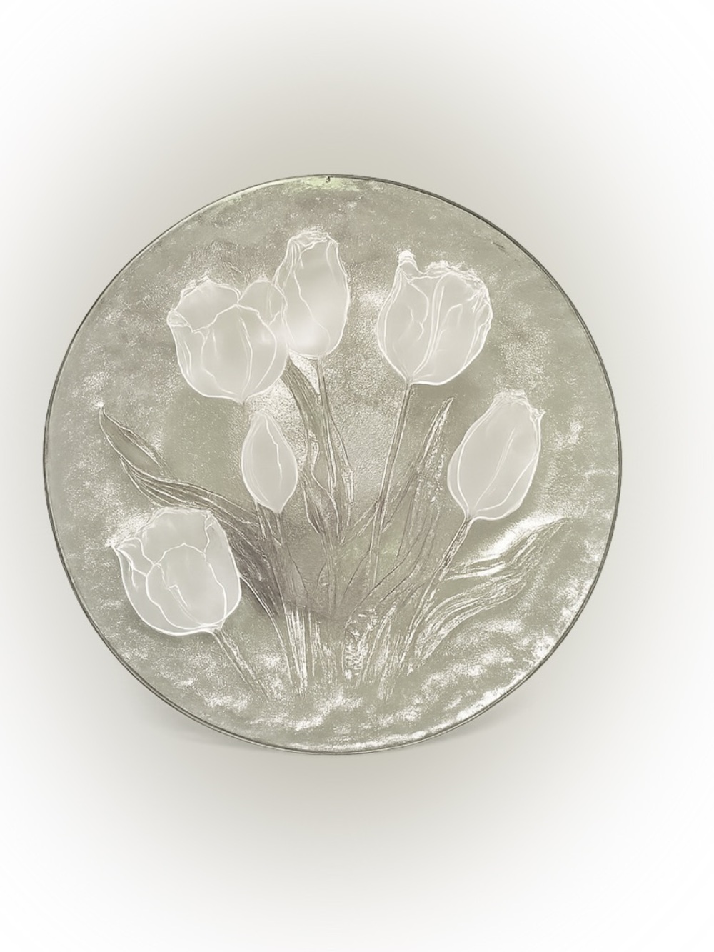 💗Smith Glass Frosted Tulip Floral Decorative Plate 13” Vintage Platter